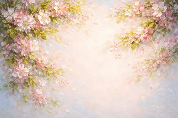 Spring Floral Oil Painting Background with Soft Pastel Blossoms