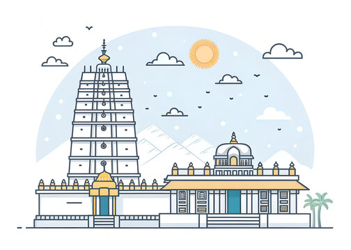 Minimal vector depiction of Coimbatore Marudamalai Temple
