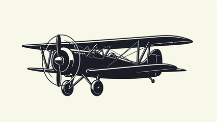 Vintage biplane aircraft in flight with propeller and wings on display in a classic illustration style on a white background with aviation and transport © uzair