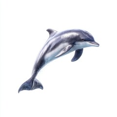 Naklejka premium Graceful Dolphin Leaping Above the Ocean Surface with Splashes and Vibrant Beauty Captured in Clear Blue Water