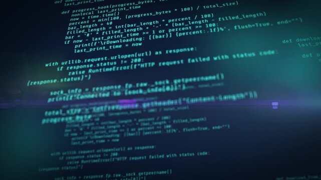 Cyberspace binary code information language monitor program abstract programming code technology background with digital script and software development.