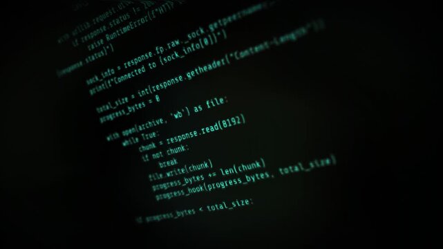Digital display cyberspace binary code information language monitor program abstract programming code technology background with digital script and software development.