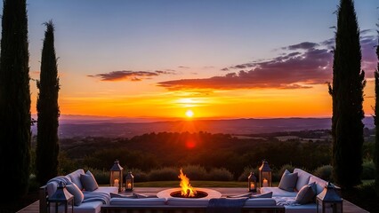 Sunset view from outdoor patio seating.