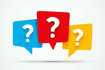 Multiple question marks in colorful speech bubbles