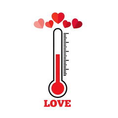 Vector illustration of a thermometer with hearts rising from the top isolated on transparent background love temperature symbol