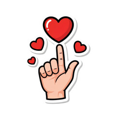 A hand with the middle finger raised and red hearts floating around isolated on transparent background