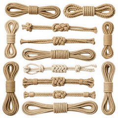 Collection of various rope knots isolated on transparent background