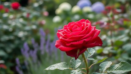 Vibrant Red Rose in Blooming Garden.
