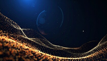 Abstract energy waves in vibrant pink, orange, and yellow particles flowing dynamically on a black background, evoking motion, fluidity, and digital elegance.