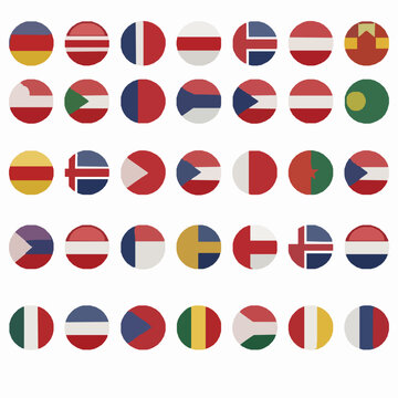Round flag buttons vector set circular country flags icons