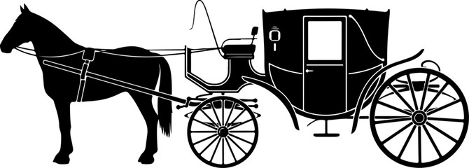 Horse-Drawn Carriage Silhouette &ndash; Vintage Transportation Art

Classic Royal Carriage with Horses Silhouette Illustration

Old-Fashioned Horse Carriage &ndash; Elegant Black Silhouette Design