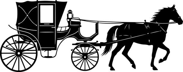Horse-Drawn Carriage Silhouette &ndash; Vintage Transportation Art

Classic Royal Carriage with Horses Silhouette Illustration

Old-Fashioned Horse Carriage &ndash; Elegant Black Silhouette Design