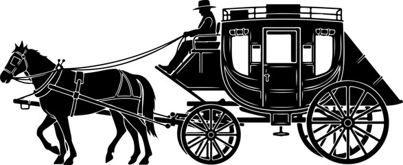Horse-Drawn Carriage Silhouette &ndash; Vintage Transportation Art

Classic Royal Carriage with Horses Silhouette Illustration

Old-Fashioned Horse Carriage &ndash; Elegant Black Silhouette Design