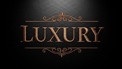 Luxury brand logo with elegant gold text on black leather background