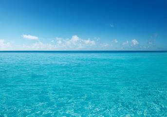 Clear Turquoise Ocean and Blue Sky Background