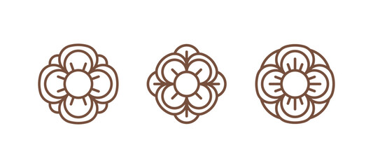 Flower symbol. Set of 3 geometric shape. Modern linear design print.  Modern abstract linear compositions and graphic design elements.