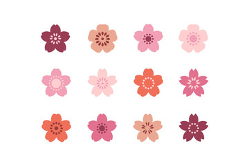 Sakura flower design element. Set of 12 geometric shape for label. Modern linear design emblem.  Modern abstract linear compositions and graphic design elements.