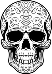 Fototapeta premium Black and white skull with intricate swirl patterns