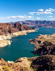 Lake Meads Dramatic Landscape - A View of Water and Mountains.