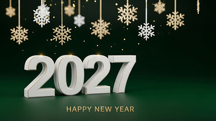 Happy New Year 2027 with Elegant Gold Snowflakes Decoration