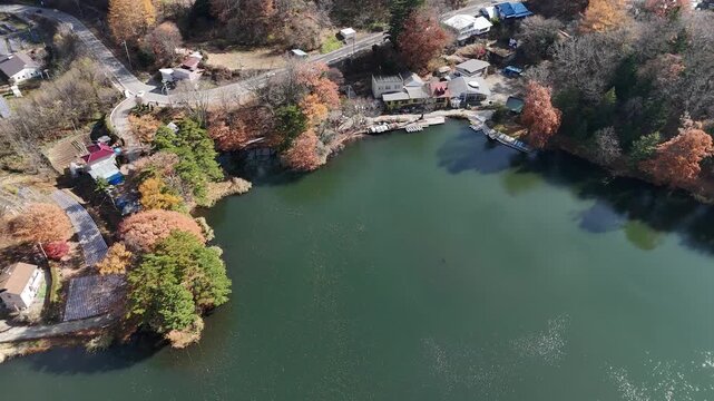 紅葉の松原湖（空撮） - 長野県南佐久郡小海町,日本