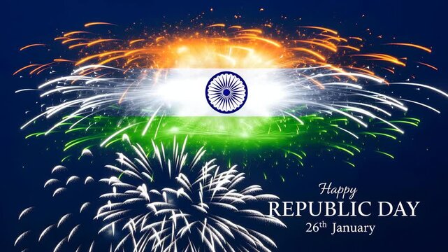 Vibrant Fireworks Celebrating Indian Republic Day With National Flag Display Indian flag 4K Ai HD high quality video.