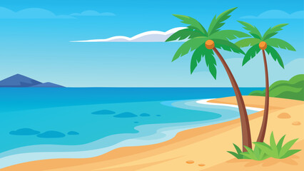 Obraz premium Tropical paradise beach with palm trees turquoise ocean water and golden sand vector