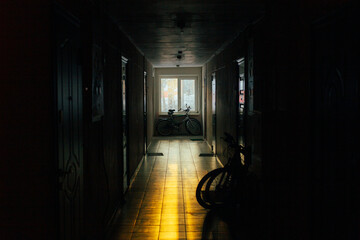 Uneven Shadowed Hallway, Shadowy Passage Illuminated With Vintage Textures And Silent Street View