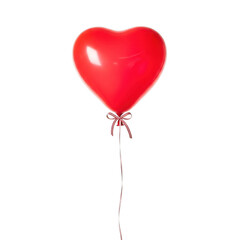 A bright red heart shaped balloon tied with a ribbon isolated on transparent background