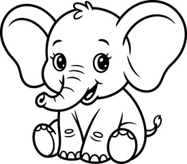 Obraz premium Cute cartoon elephant with big ears and trunk sitting