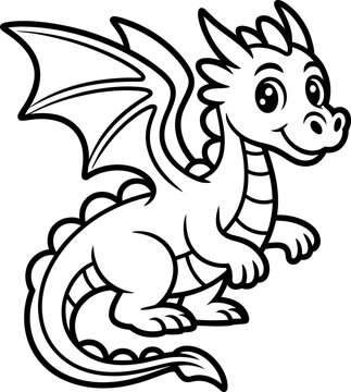 Cute cartoon dragon with wings and tail