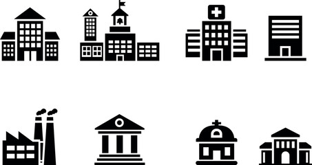 A collection of iconic black and white city buildings and landmarks