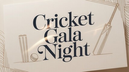 Elegant Cricket Gala Night invitation card with cricket bat and ball