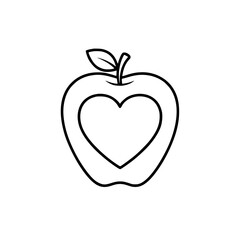 Fototapeta premium Apple and heart outline vector sign vegan love for fruits concept