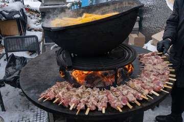 Delicious Skewered Meat Over Open Flame Cooking