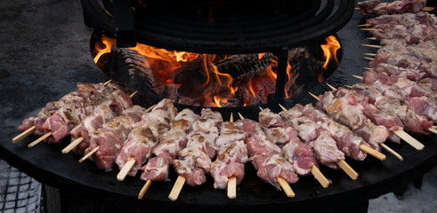 Delicious Skewered Meat Over Open Flame Cooking