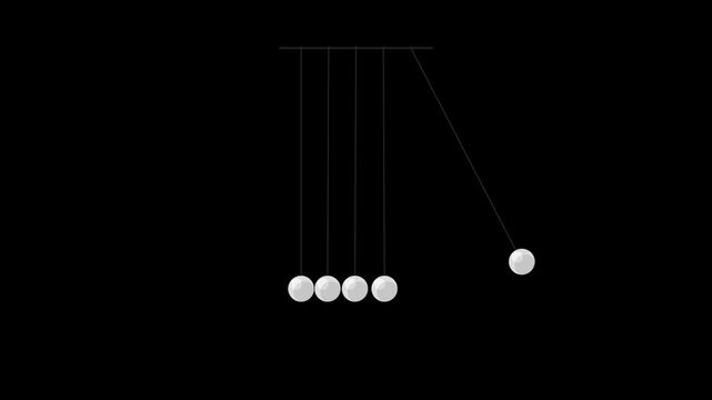 Newton&rsquo;s Cradle Motion Animation (Loop, Long string version), Physics Concept of Energy Transfer with Alpha Channel