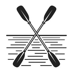 Crossed canoe paddles over water surface line art illustration.