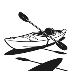 Kayak with Paddle Black and White Illustration.