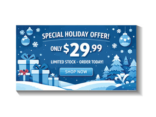 Winter Holiday Sale Banner Templates with Snowy Landscape Vector Design