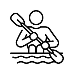 Minimalist Line Art Icon of a Person Kayaking with a Paddle.