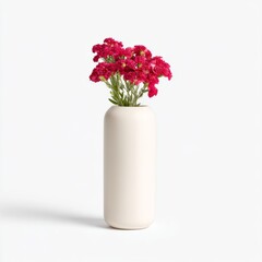 Obraz premium Elegant white vase with vibrant pink flowers on a minimalist backdrop in contemporary design aesthetic
