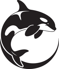 Minimalist Stylized Orca Killer Whale Logo Illustration with Moon © Nurcreator