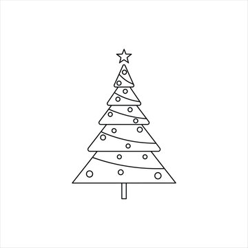 Simple christmas tree line art vector icon for holiday designs