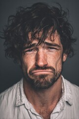 man with neutral face, suppressed emotion