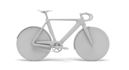 Monochromatic 3 D render of a modern bicycle with disc wheels and aerodynamic frame bike