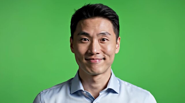Man with surprised expression against green chroma key background