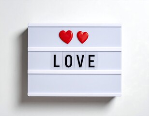 Love message on lightbox with red hearts for Valentines Day.