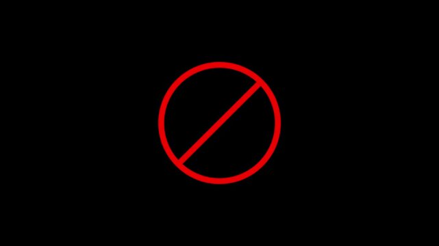 Red stop sign icon animation showing prohibition warning symbol on black background