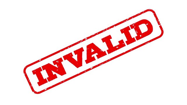 Invalid rubber stamp icon animation with red letters on green screen background